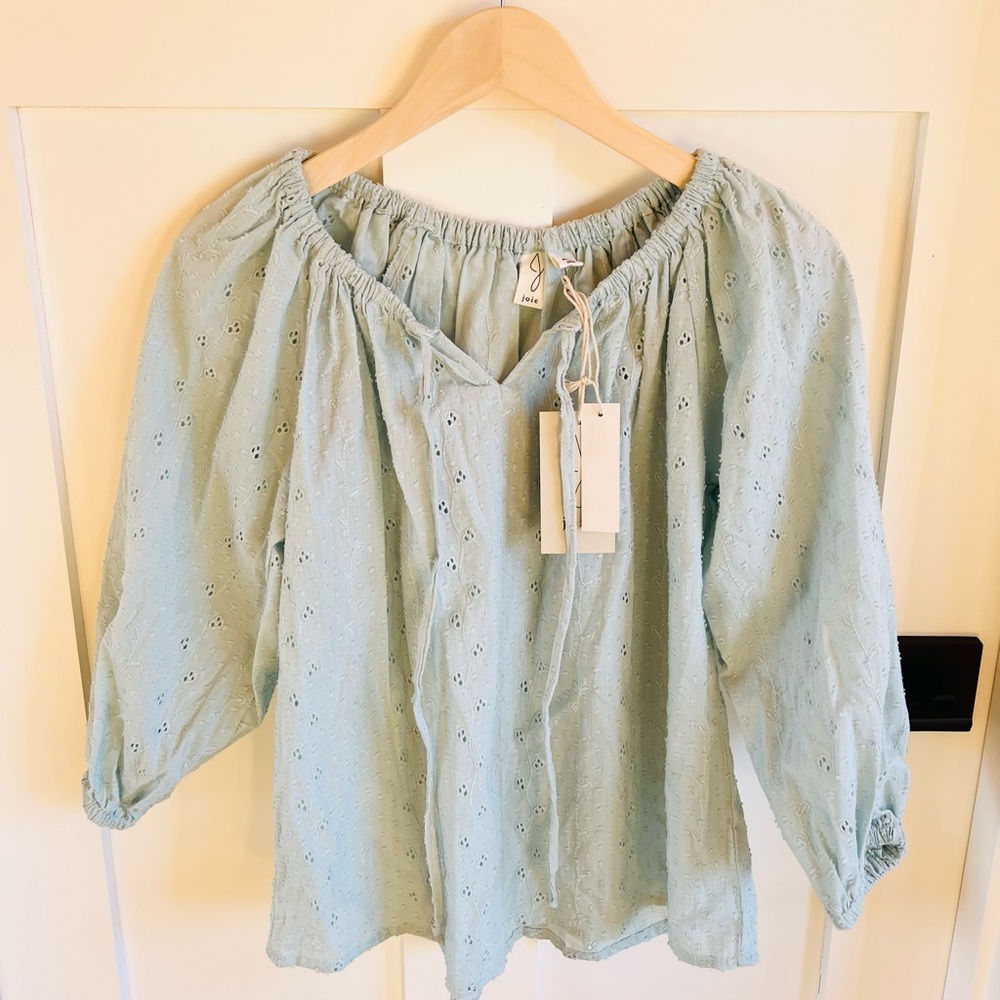 Joie Floral Eyelet Blue Floral Cottagecore Blouse Top Size Small